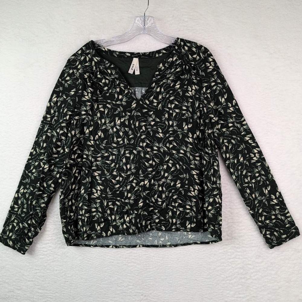 Pact Cafe Crepe Poet Blouse Women's Small Green Brushstroke Organic Cotton‎